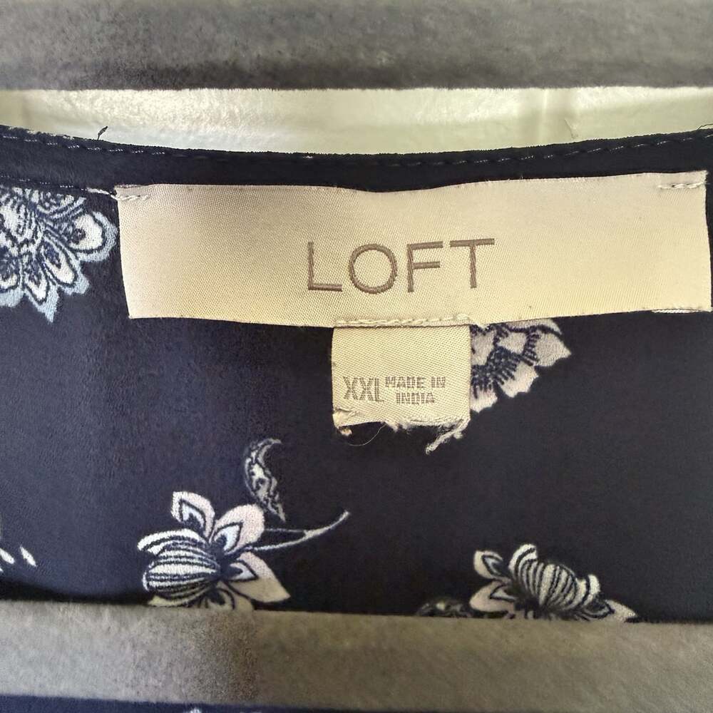 LOFT Navy/White Floral V-Neck Romper XXL Ruffle Short Sleeve 100% Polyester - Picture 4 of 7